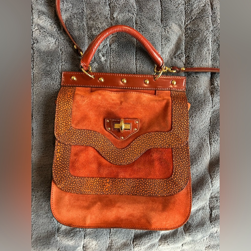 Nanette Lepore convertible saddle bag rust suede